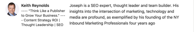 Joseph is a SEO expert, thought leader and team builder. His insights into the intersection of marketing, technology and media are profound, as exemplified by his founding of the NY Inbound Marketing Professionals four years ago and recent nomination to the steering committee on the NY chapter of SEMPO
